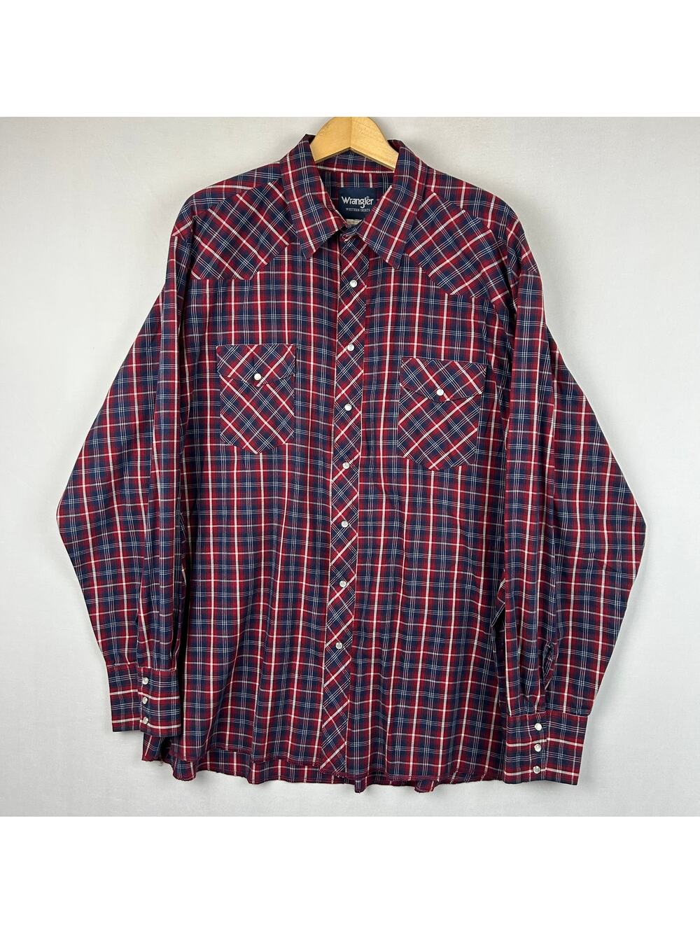 Wrangler Red Plaid Pearl Snap Button Up Shirt Long Sleeve Men's Size 3XLT